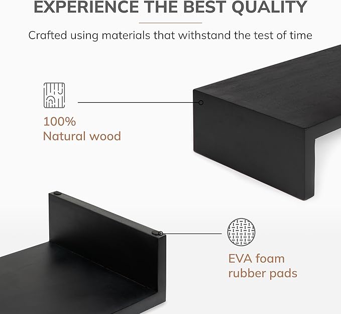 Anji Mountain Wooden Monitor Stand - Elegant Monitor Riser, Perfect Monitor Stand for Desk Organization, Durable Wood Construction monitor stands, Enhances Ergonomics and Workspace Efficiency,Black
