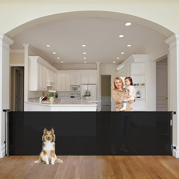 90 Inch Retractable Baby Gates Extra Wide Dog Gate Outdoor Retractable Gate Indoor Long Baby Gate Extra Wide Baby Gates for Large Openings Retractable Dog Gate Retractable Pet Gate for Doorway, Black