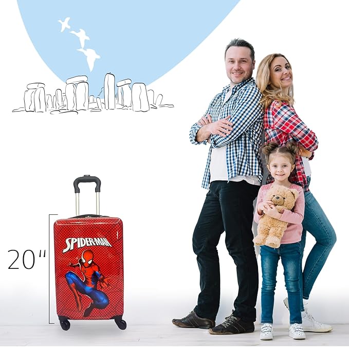 Fast Forward 20 Inches Spiderman Suitcase For Kids - Hard Sided Tween Spinner Travel Trolley Kids Suitcase For Boys With Wheels