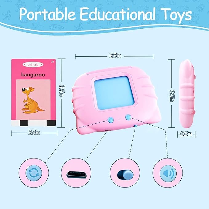 Toddler Toys for 2 3 4 5 Year Old Boys and Girls, Autism Sensory Toys for Autistic Children, Learning Montessori Toys, Speech Therapy Toys, 224 Sight Words Talking Flash Cards (Pink 224)