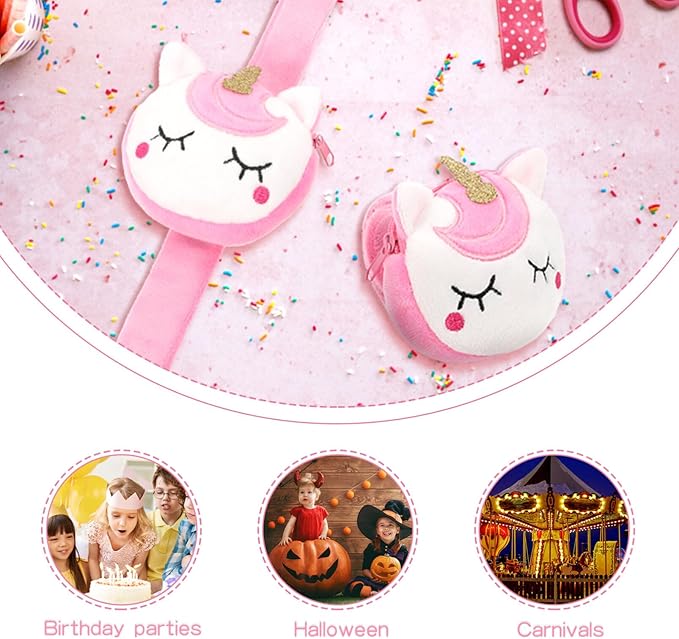 Abaodam 2Pcs Animal Slap Bracelet Coin Purse Ladybug Unicorn Slap Bracelet Plush Stuffed Animal Hugger Snap Wristband Wallet for Kids Birthday Party Plush Slap Bracelet