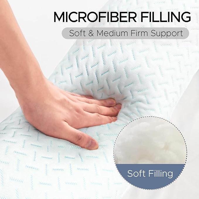 Cooling Body Pillow for Adults - Soft Long Bed Pillows Insert for Sleeping - Shredded Memory Foam & Removable Washable Cover - Swan Shaped Pregnancy Side Sleeper Pillow 49 Inch (Blue)