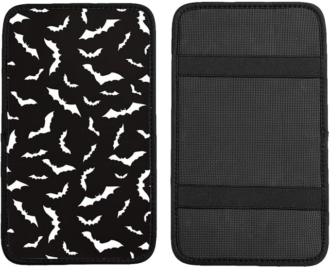 DORKEIXIA Halloween Cool Black Bat Auto Center Console Armrest Pad Universal Car Center Console Cover Seat Box Cover for Sedan, Van, SUV, Truck Car Accessorie