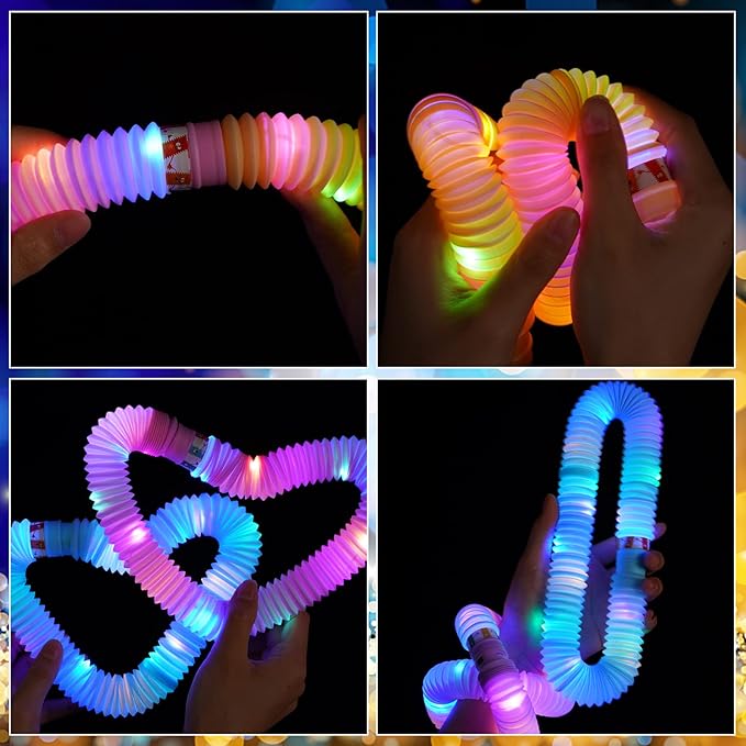 6 PCS Light Up Pop Tubes Toys Gifts for Kids ,Christmas Glow Sticks Party Favors Stocking Stuffers,LED Bracelets Necklaces Accessories for Children,Travel Camp Camping Fun for Kids