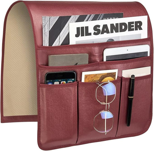 Teniux Remote Control Holder Faux Leather Armrest Organizer with 6 Pockets for Recliner Couch Sofa, Armchair Caddy for Smart Phone, Book, Magazines, Ipad, Remotes (Rose Wine)