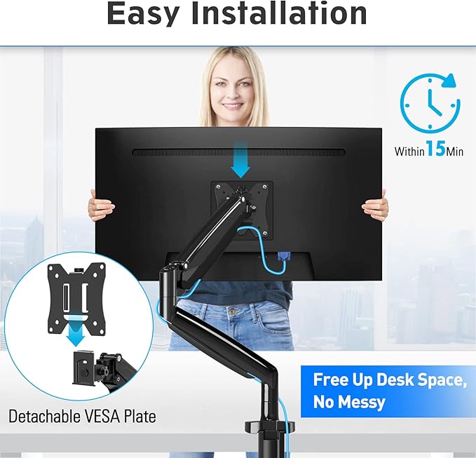 MOUNTUP Ultrawide Monitor Arm for Max 40 Inch Screen, Heavy Duty Monitor Desk Mount Support 6.6-30.9lbs, Computer Monitors Stand for Desk, VESA Mount with Clamp & Grommet Base