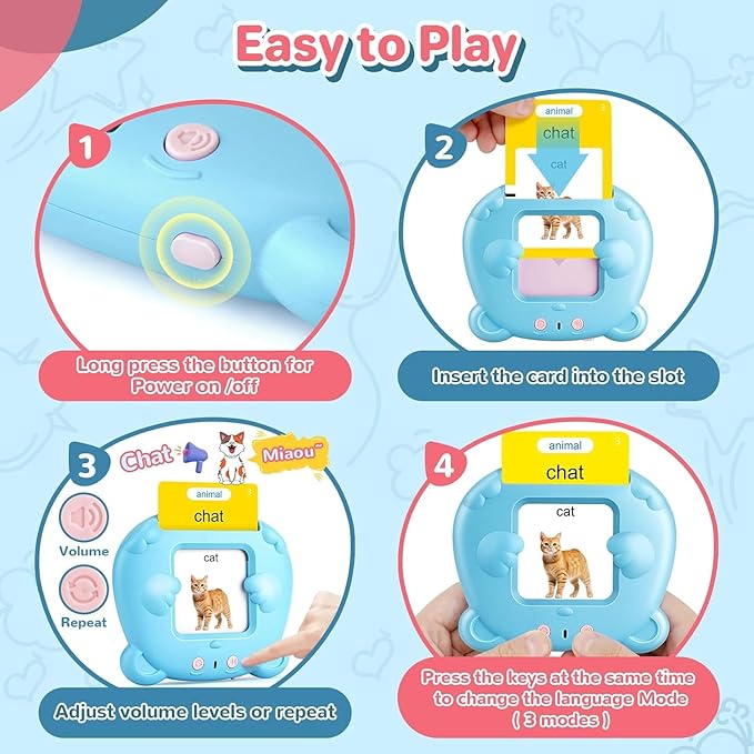 French & English Talking Flash Cards for Toddler 1-6 Year Olds, Learning Montessori Toys with 224 Sight Words, Speech Therapy Toys, Children's Sensory Preschool Learning Educational Birthday Gifts