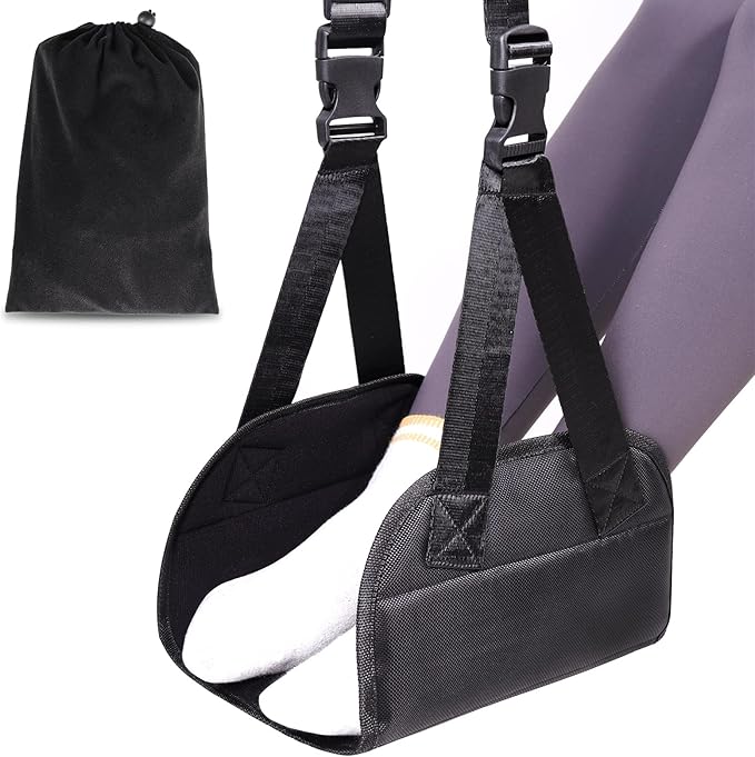 Lefeke Airplane Foot Hammock, Adjustable Foot Hammock for Plane Travel with 2 Straps, Plane Foot Rest with Support Plate, Foot Swing Airplane Travel Essentials