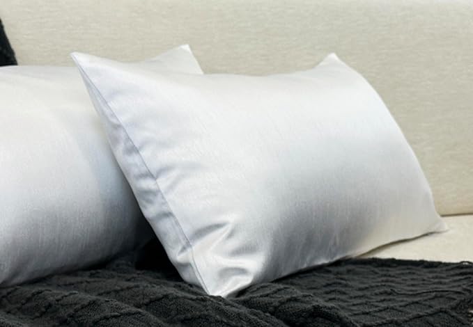 Aiking Home 12x24 Inches Faux Silk Rectangular Throw Pillow Cover, Zipper Closure, White (Set of 2)