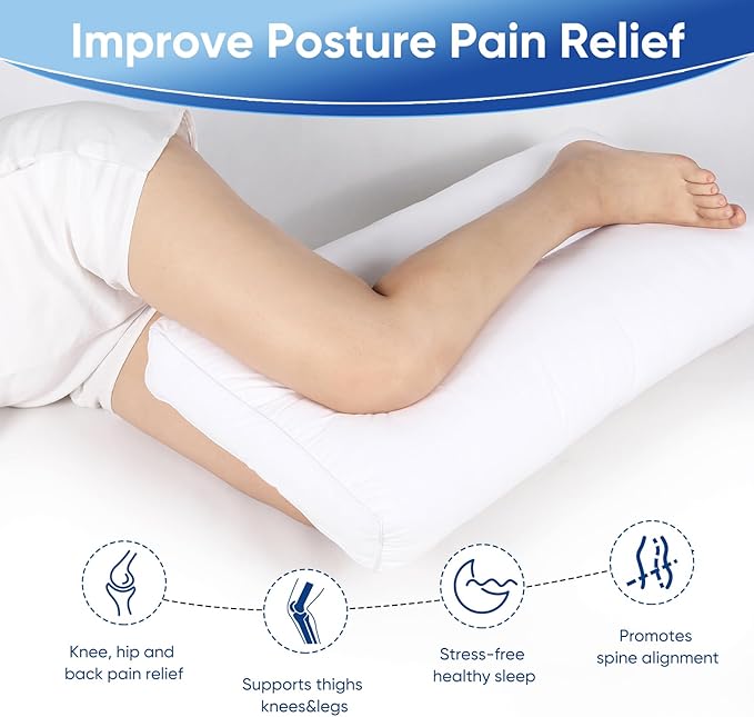 MINUPWELL Knee Pillow for Side Sleepers - Between Leg & Under Knee Pillow for Back Sleepers - Leg Pillow with 850G 7D Alternative for Relieving Leg, Back, and Knee Pain - 100% Cotton Fabric - White