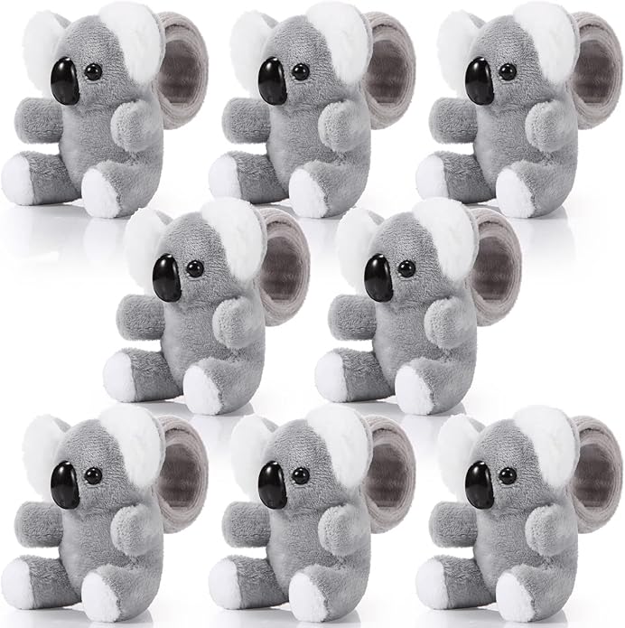 Lenwen 8 Pcs Stuffed Animal Slap Bracelets for Kids Plush Animals Slap Bracelets Bulk Cute Tiger Giraffe Turtle Koala Bracelets Wrist Animals for Girls Boys Valentine's Day Party