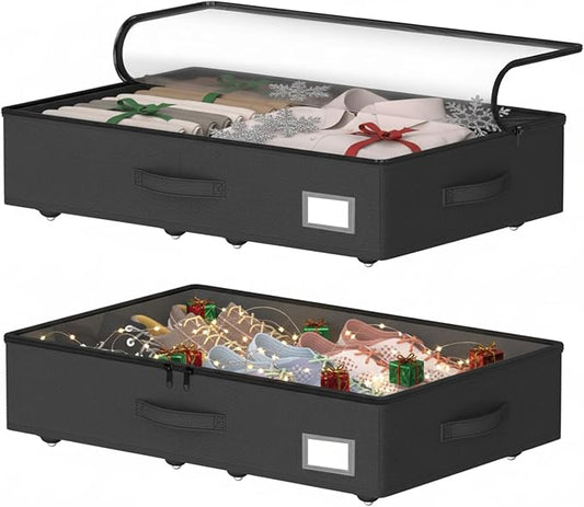 Underbed Storage With Wheels, No Assembly Required - 5.5 Inch Height Black Underbed Bins, Low Profile Rolling Shoe Storage Containers for Dorm