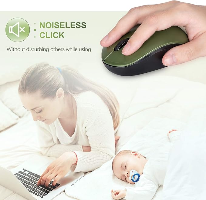 seenda Wireless Mouse, 2.4G Noiseless Mouse with USB Receiver Portable Computer Mice for PC, Tablet, Laptop, Notebook - Green & Black