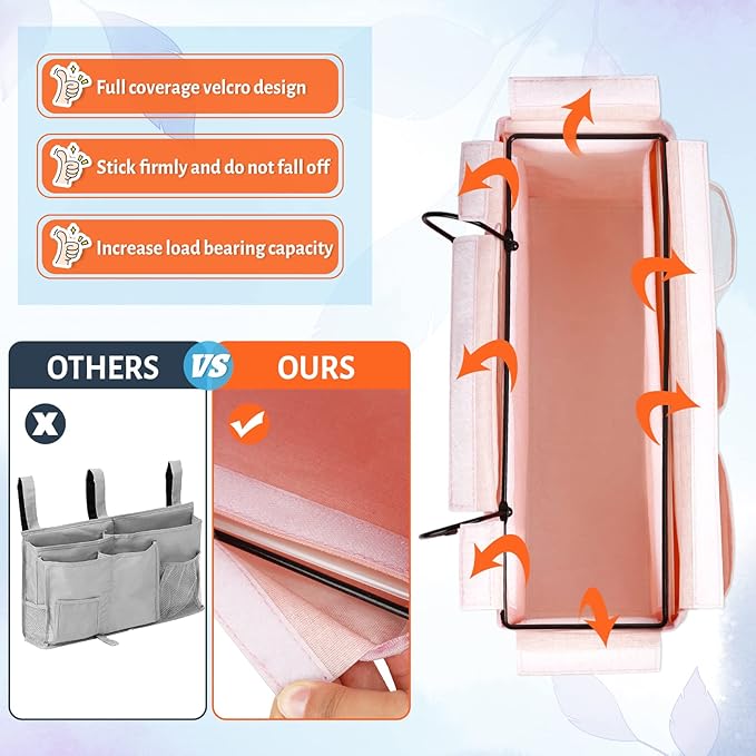 Loghot Bedside Caddy/Bedside Storage Bag Hanging Organizer for Bunk and Hospital Beds,Dorm Rooms Bed Rails,Can be Placed Glasses,Books,Mobile Phones,Keys (New Pink-1)