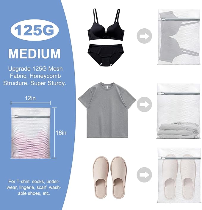 Laundry Bags Mesh Wash Bags for Delicates, Upgraded Honeycomb & Fine Mesh, Extra Durable with Sturdy Zippers, Protect Clothes in Washing Machine Essentials for Home, College & Dorm, 12 x 16 in 4-Pack