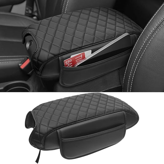 DWKJMYCP Center Console Armrest Cover Compatible with 2011-2017 Jeep Wrangler JK Accessories Black Leather Arm Rest Lid Protector with Storage Pockets