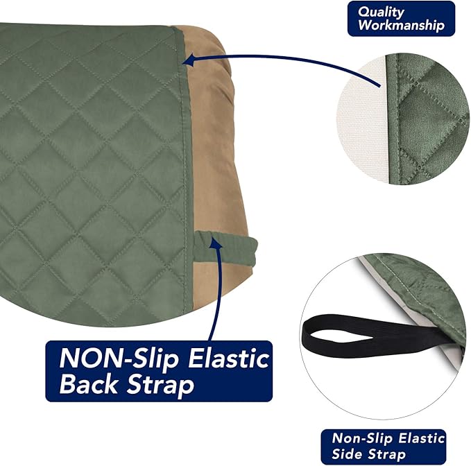 PureFit Reversible Quilted Recliner Sofa Cover, Water Resistant Slipcover Furniture Protector, Washable Couch Cover with Elastic Straps for Kids, Dogs, Pets (Small, Greyish Green/Beige)