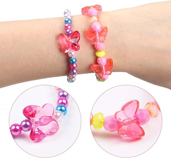 G.C Butterfly Beaded Bracelet for Girls Colorful Kids Gift Toy Stretchy Costume Jewelry Set Dress up Play Party Favors Present Crystal Friendship Jewelry for Baby Toddler Little Girl