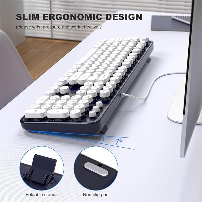 Computer Keyboards Wired, Full Size 104 Keys Typewriter Keyboard with Number Pad, Plug Play USB Keyboard for PC Laptop Desktop Windows (Dark Blue)