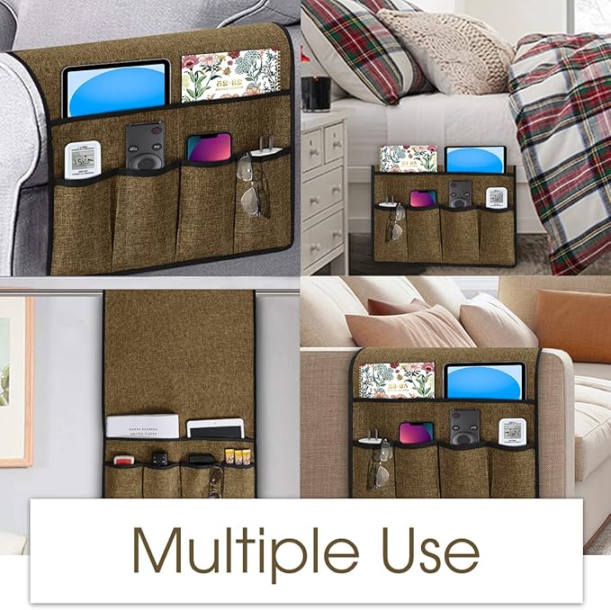 Joywell Couch Organizer Caddy Remote Control Holder for Recliner Armrest Organizer Non Slip Sofa Armchair Caddie with 6 Pocket Storage for Magazine, Tablet, Phone, iPad, Coffee