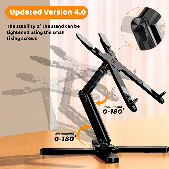 Laptop Stand with 360 Rotating Base, Computer Notebook Laptop Riser Metal Holder for Desk Collaborative Work, Fully Foldable for Easy Storage, Fits All MacBook, Laptops up to 16 inches, Black