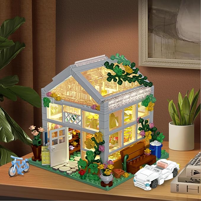 QLT White Flowers House Building Set, Compatible with Lego Flower Friends House Create Elegance and Warmth Environment, Greenhouse Building Toy, Nice Gift for Boys, Girls and Adult (639 Pcs)