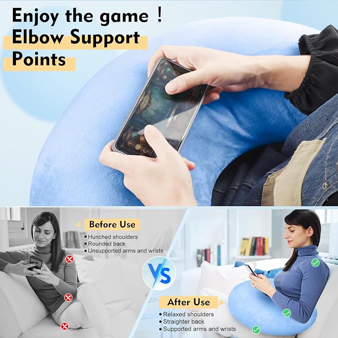 Gaming Pillow Arm Support Pillow for Bed & Sofa: Ergonomic U-Shaped Lap Pillow with Elbow Rest for Adults & Kids - Reduces Arm Pain & Fatigue During Gaming, Reading, Working & Crocheting