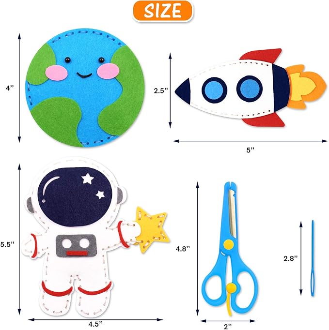 CiyvoLyeen Space Sewing Kit for Kids Solar System DIY Activity Kids Felt Craft Supplies for 7 8 9 10 11 12 Girls and Boys Educational Beginners Sewing Set of 11