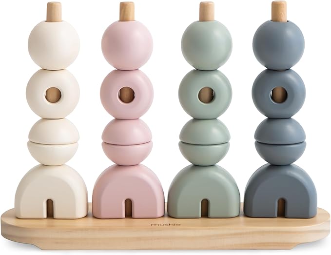 mushie Wooden Multi Shape Stacker | for Kids 3 Years+ | Preschool Educational & Toddler Montessori Toys (Original)