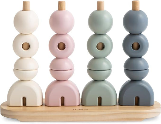 mushie Wooden Multi Shape Stacker | for Kids 3 Years+ | Preschool Educational & Toddler Montessori Toys (Original)