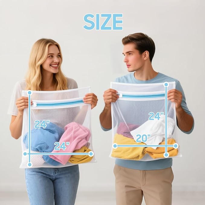 4 Pcs Large Mesh Laundry Bags for Delicates Intimates Lingerie with Zipper 2 Pcs 24” x 24”, 2 Pcs 20” x 24”