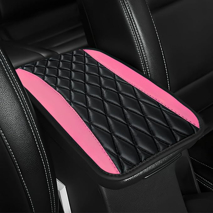 ongfuwu Car Center Console Cushion Pad, 12.72"×7.52" Leather Waterproof Auto Armrest Seat Box Protector, Car Center Console Cover, Universal Interior Decor Car Accessories for SUV Truck (Pink)
