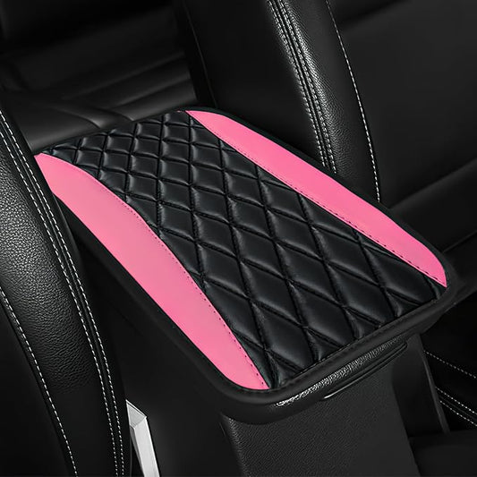 ongfuwu Car Center Console Cushion Pad, 12.72"×7.52" Leather Waterproof Auto Armrest Seat Box Protector, Car Center Console Cover, Universal Interior Decor Car Accessories for SUV Truck (Pink)