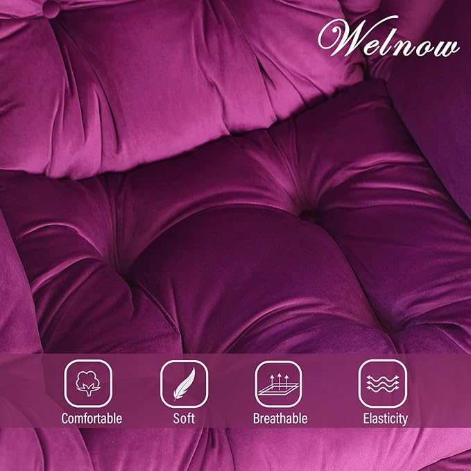 Welnow Lazy Chair with Ottoman, Modern Lounge Accent Chair with Armrests and a Side Pocket, Leisure Sofa Armchair Set, Reading Armchair with Footrest for Small Space, Dark Purple