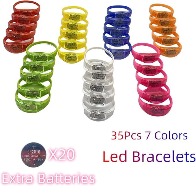 Glow in the Dark Bracelets - Music & Sound Activated Glow Bracelets for Kids & Adults with Flashing LED Strobe, Perfect Party Favors for Birthdays, Concerts, and Glow in the Dark Themed Parties35pcs