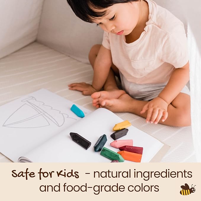 Honeysticks Triangular Crayons (10 Pack) - 100% Pure Beeswax, Food Grade Colors, Non Toxic Crayons for Baby, Toddlers ages 1-3,2-4, Triangle Shape for Pencil Grip Development. Handmade in New Zealand