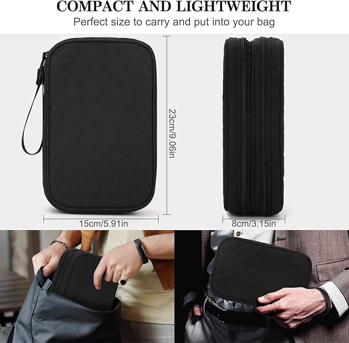 FYY Electronic Organizer, Large Travel Cable Organizer Bag Pouch Electronic Accessories Carry Case Portable Waterproof Double Layers All-in-One Storage Bag for Cable, Cord, Charger, Pattern Black