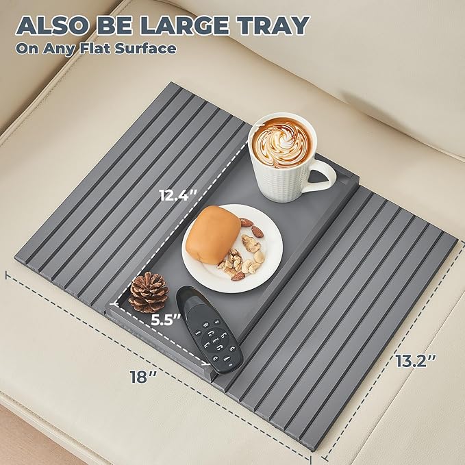 Bamboo Sofa Arm Tray, Anti Falling Couch Arm Tray Table, Foldable Couch Armrest Table, Portable Sofa Armrest Trays Cup Holder for Drink, Cups, Phone, Snacks, Remote