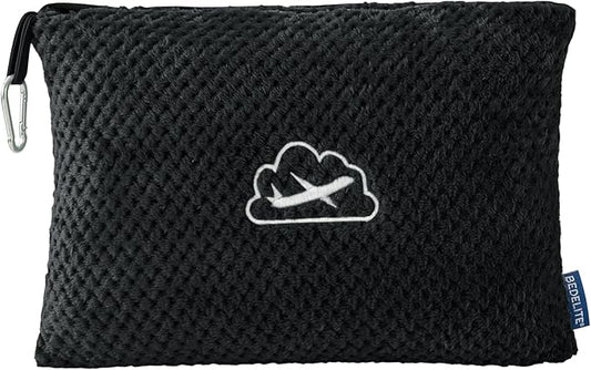 BEDELITE Travel Blanket with Bag, Ultra-Soft Jacquard Fleece Blanket with Luggage Sleeve & Backpack Clip, Airplane Blanket Travel Essentials, Black
