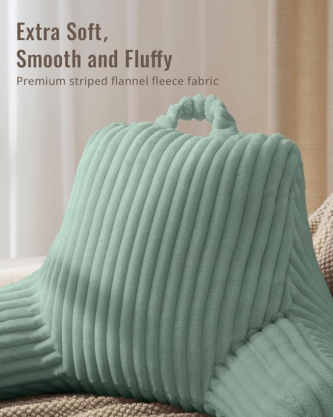 Blissful Diary Reading Pillow for Sitting in Bed, Large Flannel Back Pillow Bed Sitting Up for Adult & Children, Backrest Cushion for Sit Up in Couch or Floor, Dorm Essentials, Mint Green