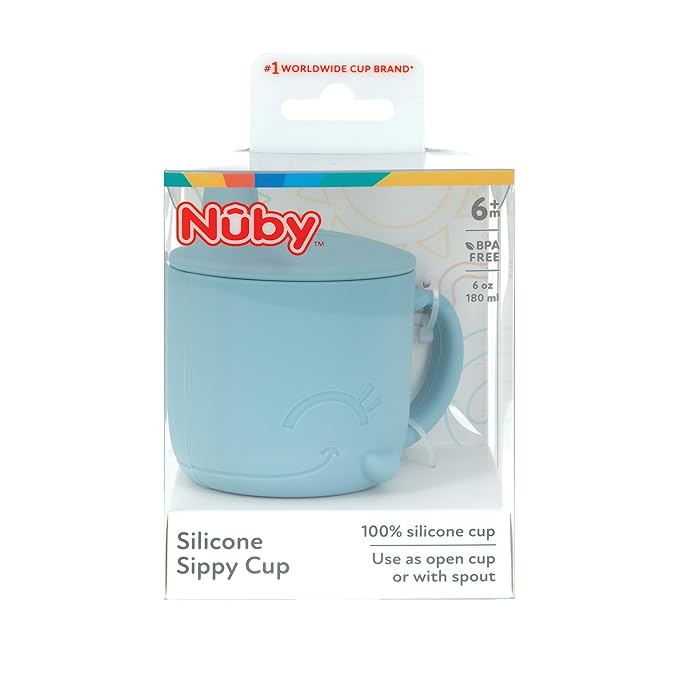 Nuby Animal Friends Silicone Sippy Cup - Toddler Cup with One-Handle - 6+ months - Blue Whale