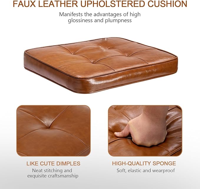 Zesthouse Mid Century Home Office Chair Leather Desk Chair with Rattan Back, Vanity Chair for Girls Women, Upholstered Swivel Chair, Adjustable Height Computer Task Chair