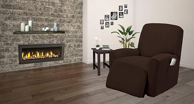 Golden linens One Piece Stretch Recliner Chair Furniture Slipcovers with Remote Pocket Fit Most Recliner Chairs (Chocolate)