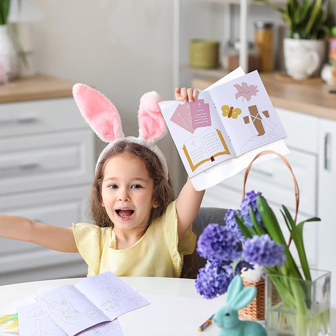24 Pcs Easter Coloring Books Bulk Kids Religions Mini Color Booklets DIY Art Drawing Christian Bible Easter Party Favors Gifts for Boys Girls School Classroom Stuffer Activity Decorations