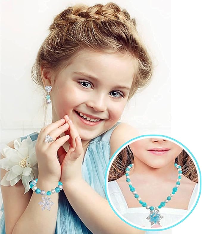 Girl Handbag Purse for Little Girls Kids Pretend Play Dress Up Necklace Hair Accessories Jewelry Set, Light Blue
