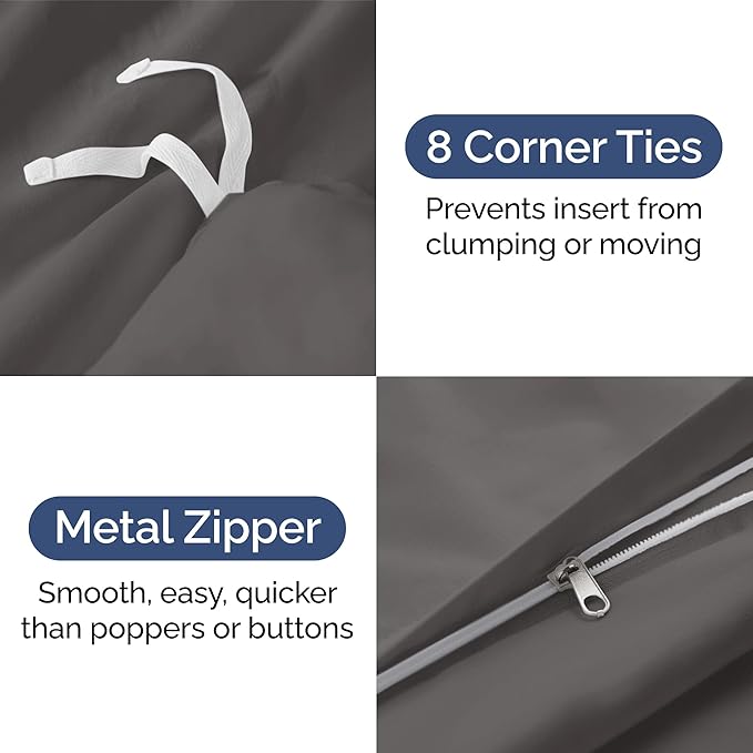 Duvet Cover King Size Set - Extra Soft King Size Duvet Cover 104 x 90 with 2 Pillow Shams - Hotel Luxury Easy Care and Fade Free w/Zipper Closures & Ties - Comfy Breathable Bedding Set (Dark Grey)