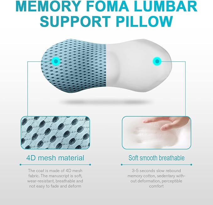 Lumbar Support Pillow for Office Chair, Memory Foam Lumbar Pillow for Lower Back Pain Relief - Black (Blue)