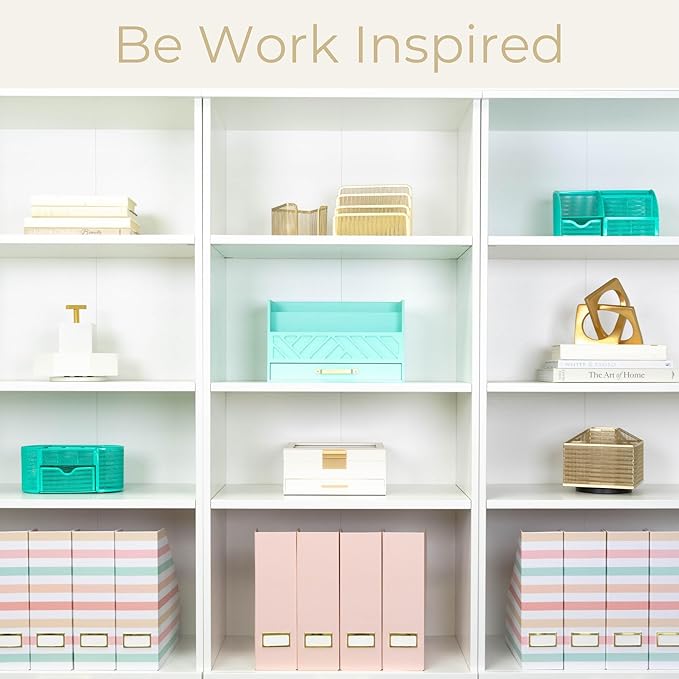 BLU MONACO Set of 4 Foldable Magazine Holders in Pastel Stripes | Cardboard Vertical File Organizer Boxes with Gold Label Holders | Stylish Paper Organizer for Desk, Office & Classroom