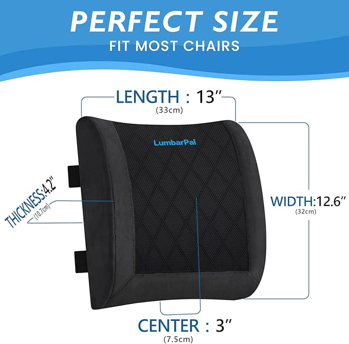 Lumbar Support Pillow for Office Chair Back Support Lumbar Pillow for Car, Gaming, Office Chair - Improve Sitting Posture & Back Pain Relief, Memory Foam, Adjustable Straps, Fluffy Black