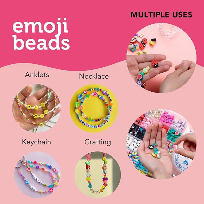 Incraftables Smiley Face Bracelet Beads for Jewelry Making (22 Styles). Friendship Bracelet Kit with Alphabet Beads. Cute Charms for Bracelet Making, Heart, Flower & Fruit Beads for Kids & Adults